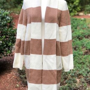 Ann Taylor Striped Shawl Collar Open Cardigan Sweater Size L
